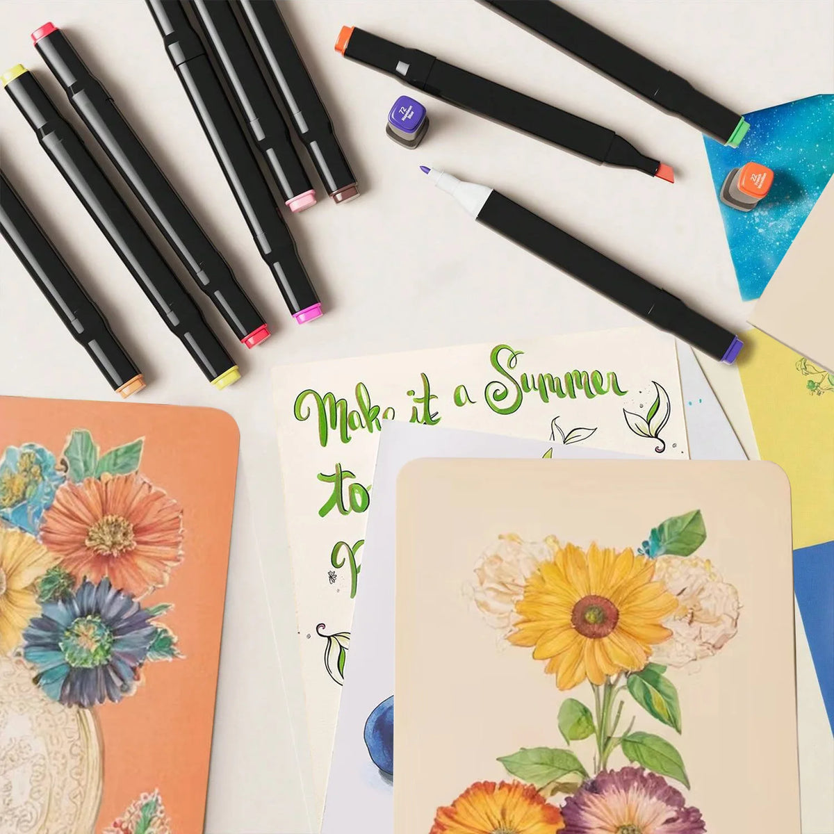 Dual-Tip Alcohol Art Markers – 24 to 262 Color Sets for Illustration & DIY