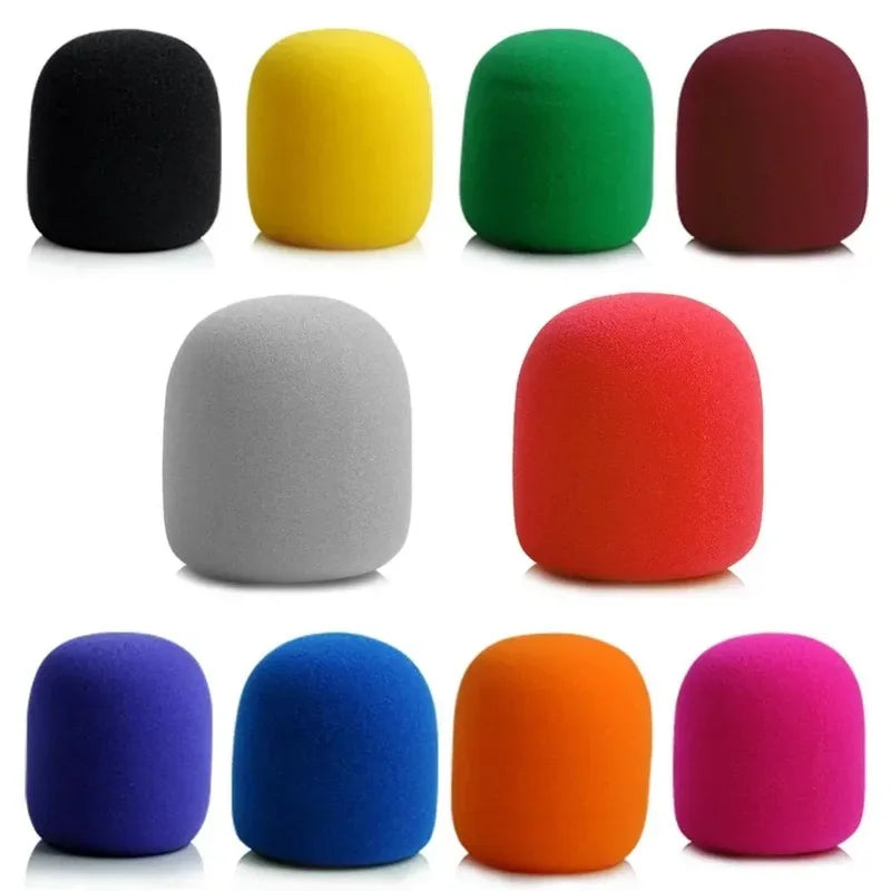 A multi-pack of microphone windscreen foam covers in various colors including black, yellow, green, maroon, gray, red, blue, 