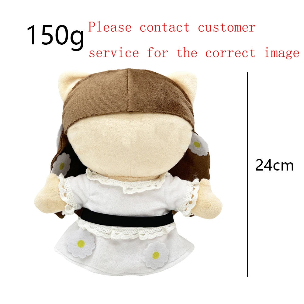 A plush doll resembling Eminem, XXXTentacion, and Frank Ocean with brown hair and a white outfit.