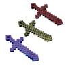 Three pixel art extendable swords in red, yellow, and blue with interlocking joints.