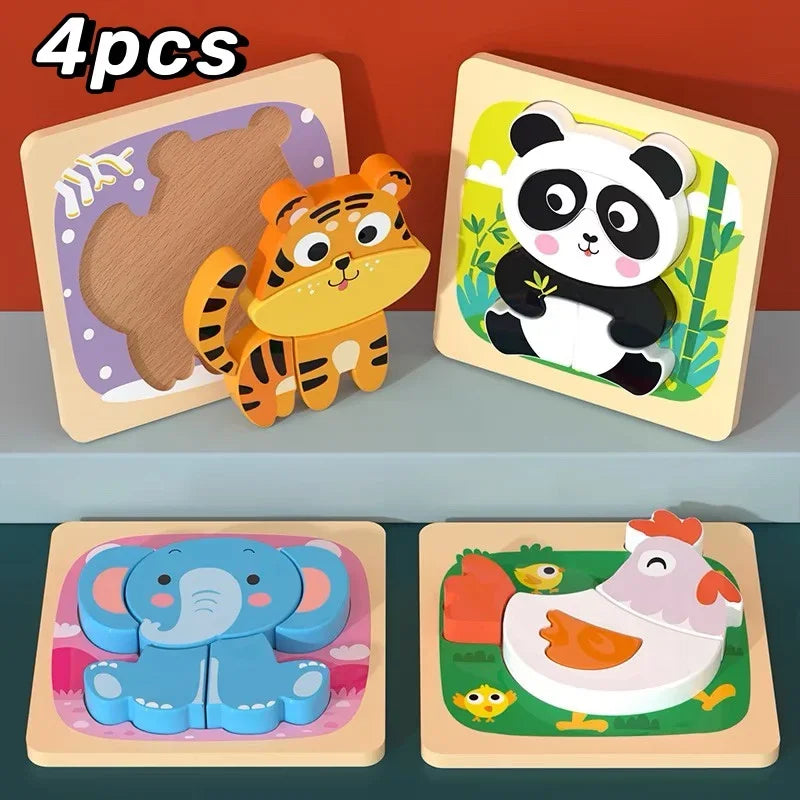 3D Wooden Tangram Puzzle Set for Kids – Cartoon Animals & Traffic Themes