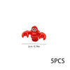 Five small, red, stylized marine creature building blocks.