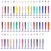A collection of 35 colorful beadable ballpoint pens with black ink displayed vertically.