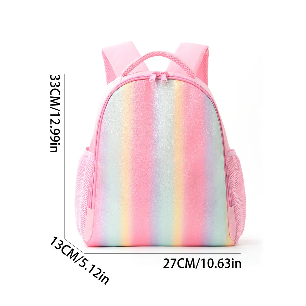Pink and rainbow striped letter A-Z anime backpack