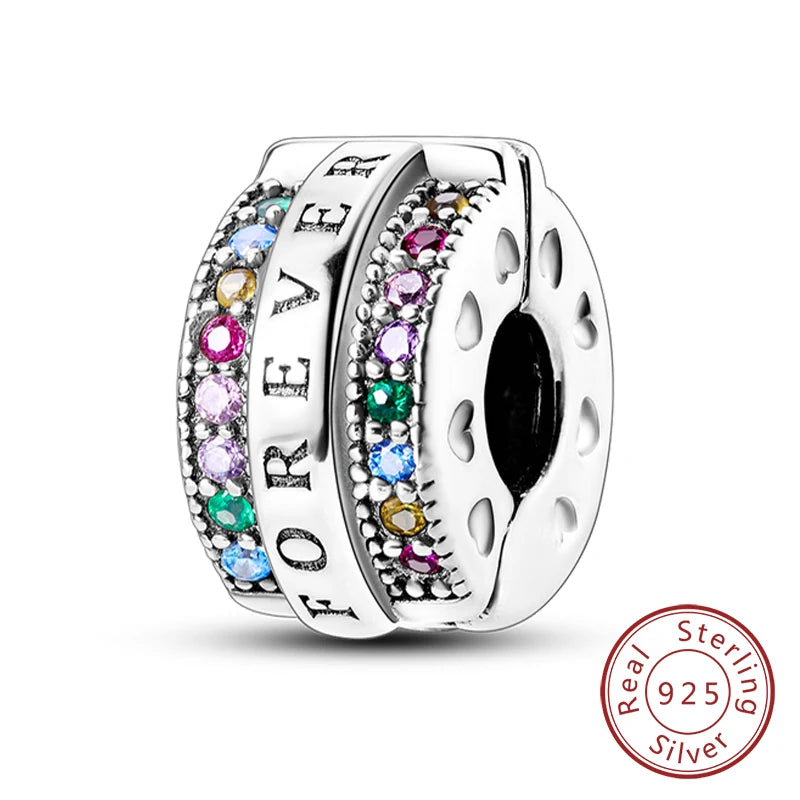 Sterling silver heart charm beads for bracelets featuring colorful gemstones and a textured design