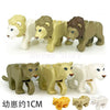 A set of six brown and white lion animal building blocks for kids and collectors.