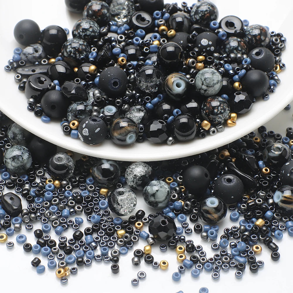 Crystal Glass Seed Beads for Jewelry Making – 45g Mixed Colors & Shapes
