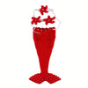 Red knit mermaid tail skirt with a pearl headband for newborn photoshoot