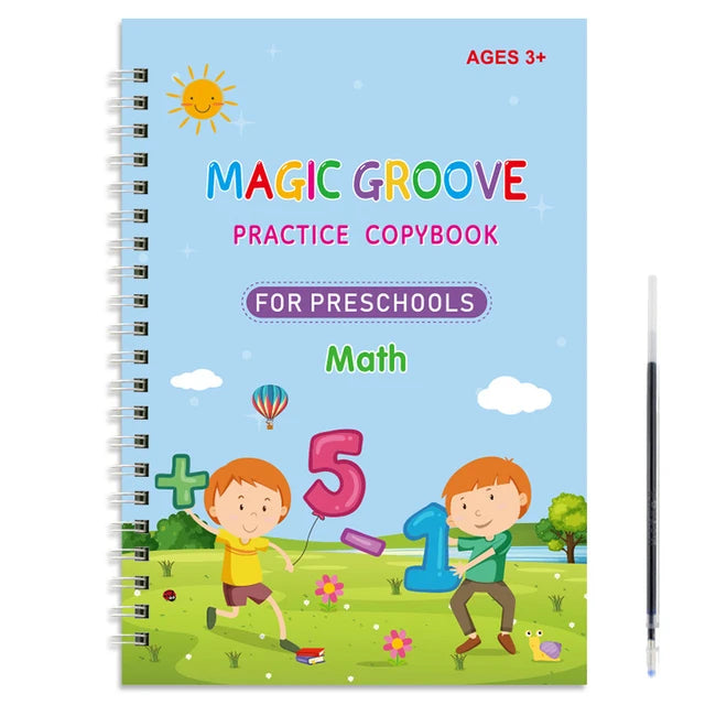 A colorful practice copybook for preschool math teaching featuring a smiling child in a grassy outdoor setting.