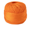 A ball of bright orange 100% cotton crochet thread for tatting and embroidery.