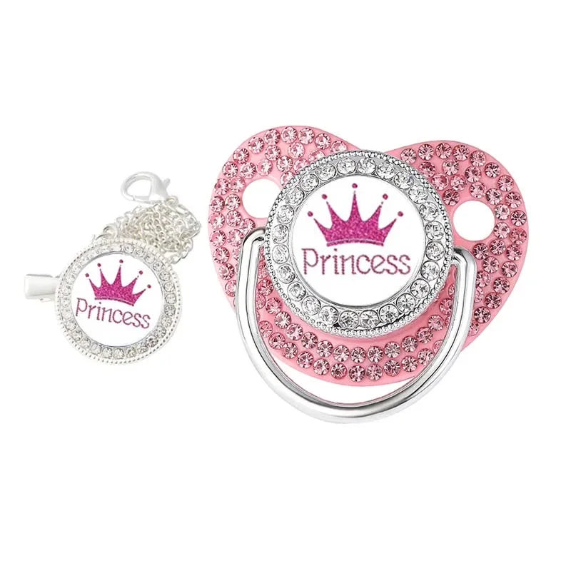 Crystal Crown Pacifier Clip Set with Silicone Nipple