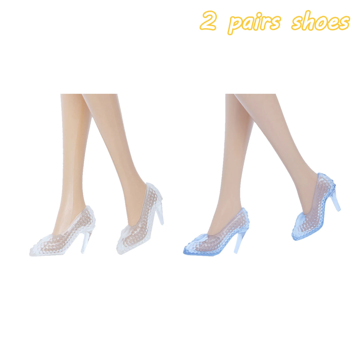 Two pairs of light blue lace-up high heels for dolls