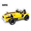 A yellow and black police helicopter and SWAT carrier vehicle building blocks set with 93 pieces.