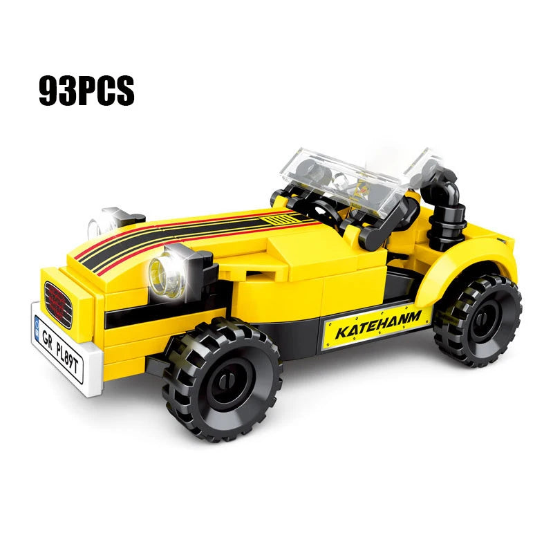 A yellow and black police helicopter and SWAT carrier vehicle building blocks set with 93 pieces.