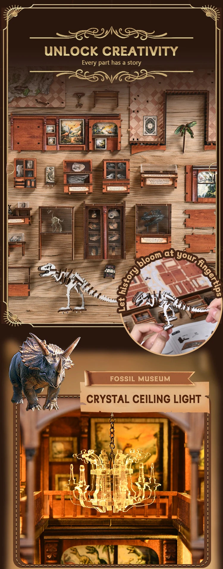 DIY Wooden Dinosaur Book Nook Kit with LED Lights