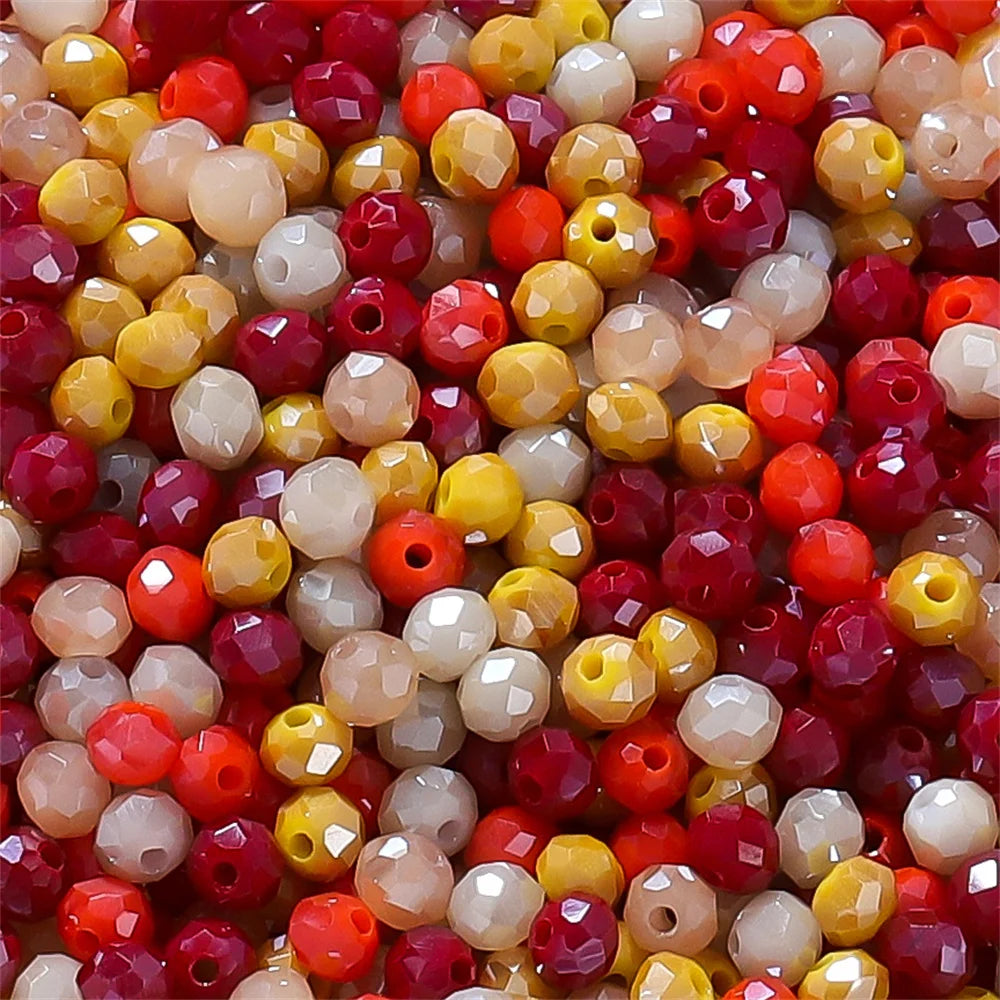 Mixed color faceted rondelle glass beads in red, yellow, and white for jewelry making