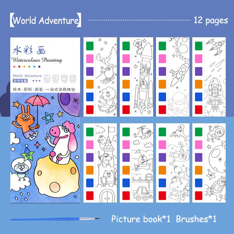 Watercolor Painting Book with Brush — Portable Art Kit for Kids