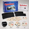A box of Classic Rummikub tile strategy game with black racks and scattered ivory tiles.