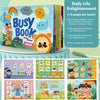 A colorful busy book for toddlers featuring various activity cards and learning pages.