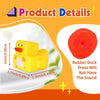 A yellow rubber duck toy is shown next to text detailing product information and a note that the press will not have sound.