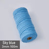A spool of sky blue 3mm cotton macrame cord measuring 100 meters.