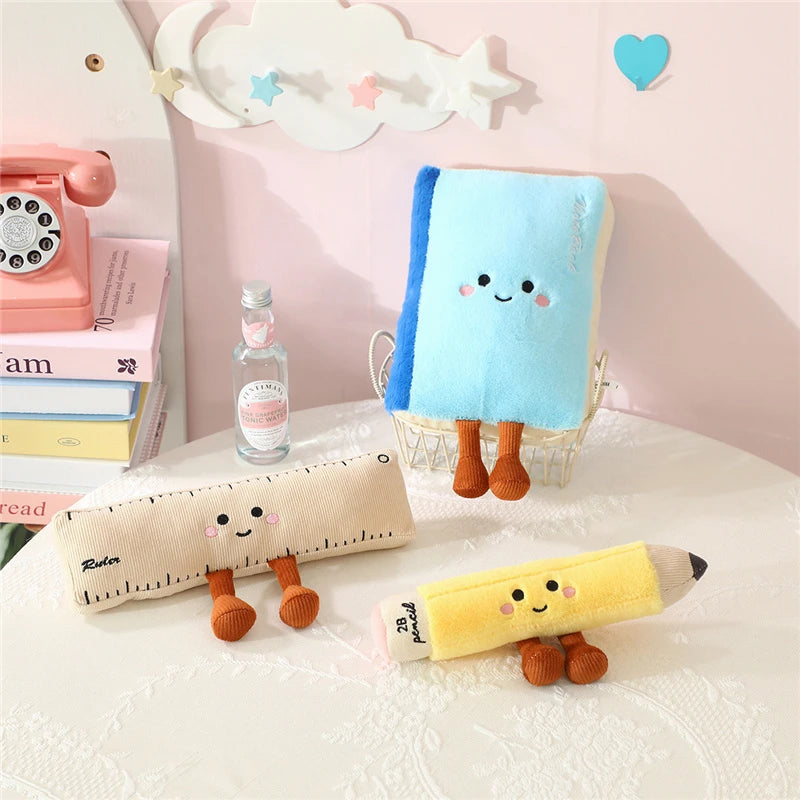 Cartoon Stationery Plush Pillow Set – Soft Ruler, Pencil & Notebook Pillows for Kids