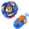A blue and red metal spinning top battle set with a string launcher.