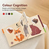A set of wooden animal flap books featuring bright colours and realistic images for children's attention.