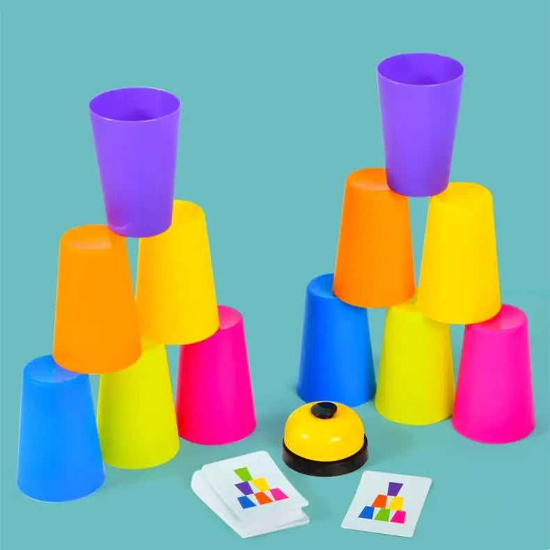 Montessori Stacking Cup Game with Color Cards