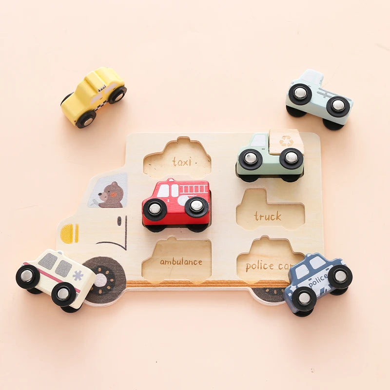 Wooden Vehicle Puzzle Board for Toddlers – Montessori Learning Toy