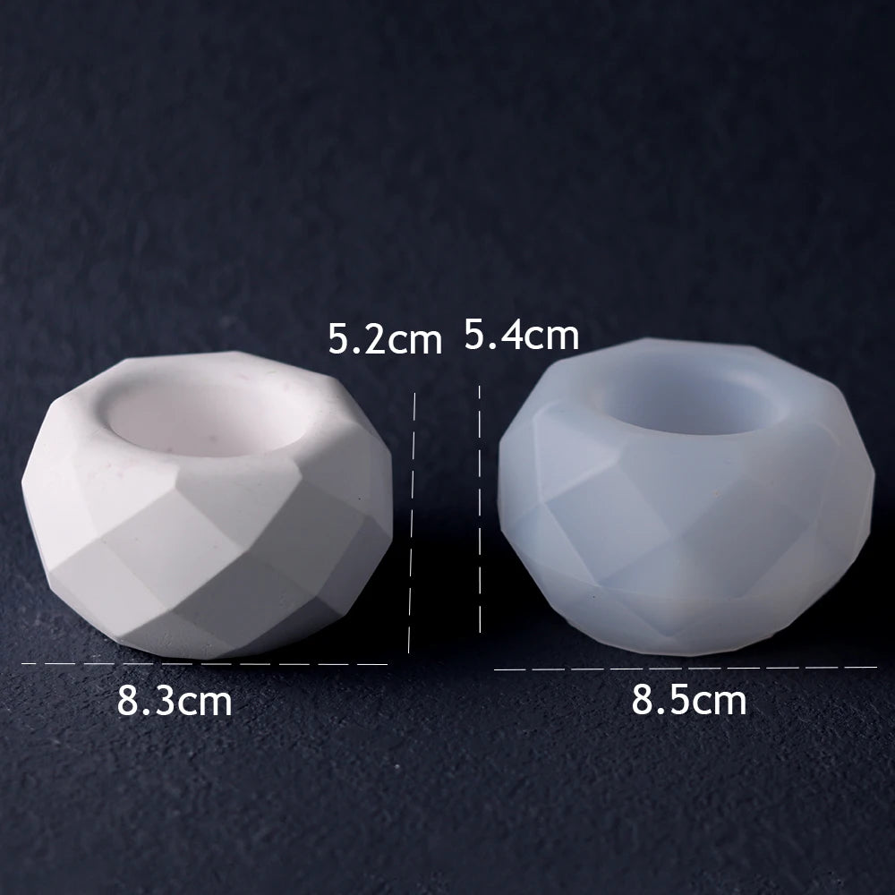 A white flexible silicone mold for making vases and planters, shown with dimensions.