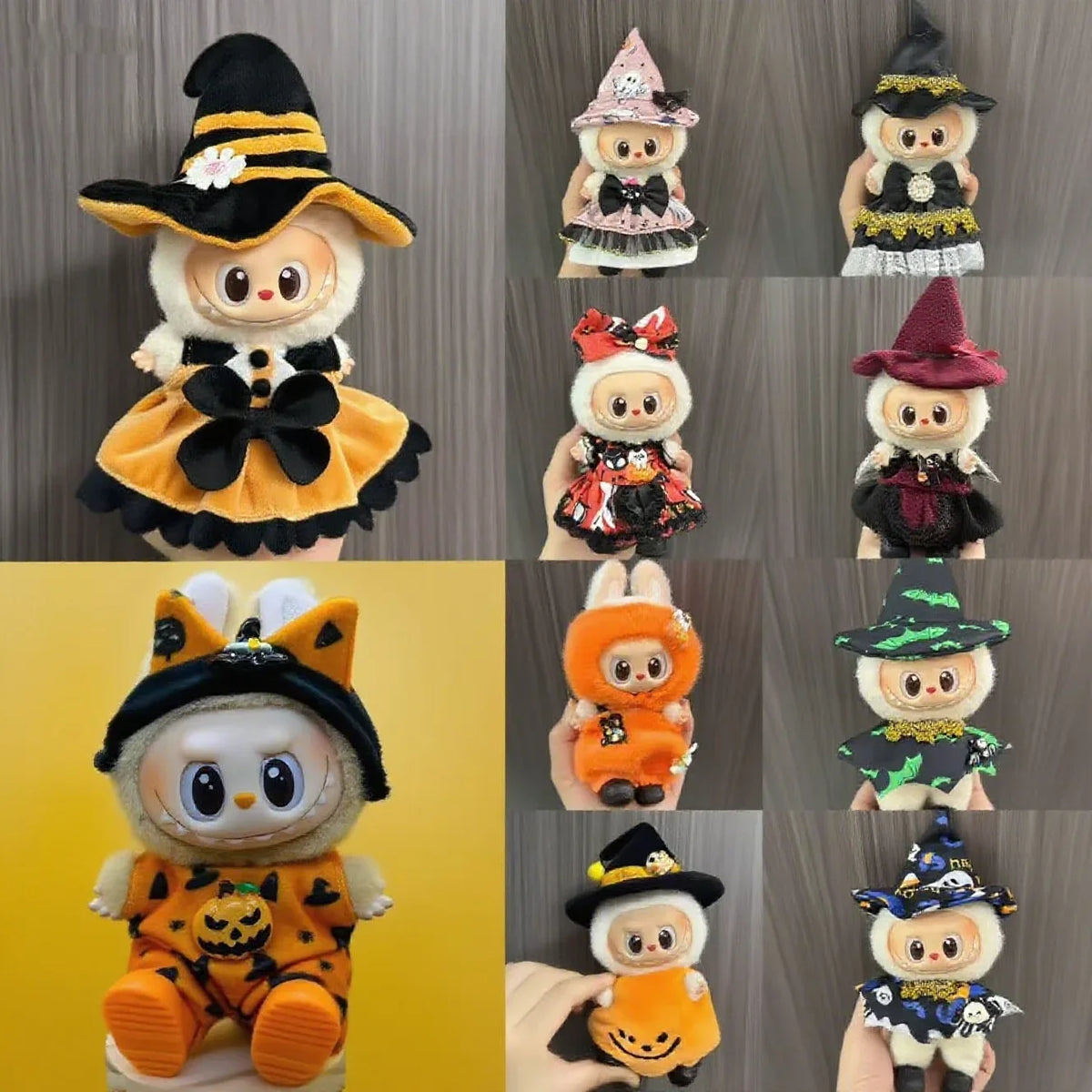 A set of Halloween pumpkin costumes for 17cm dolls featuring various witch and pumpkin themes.