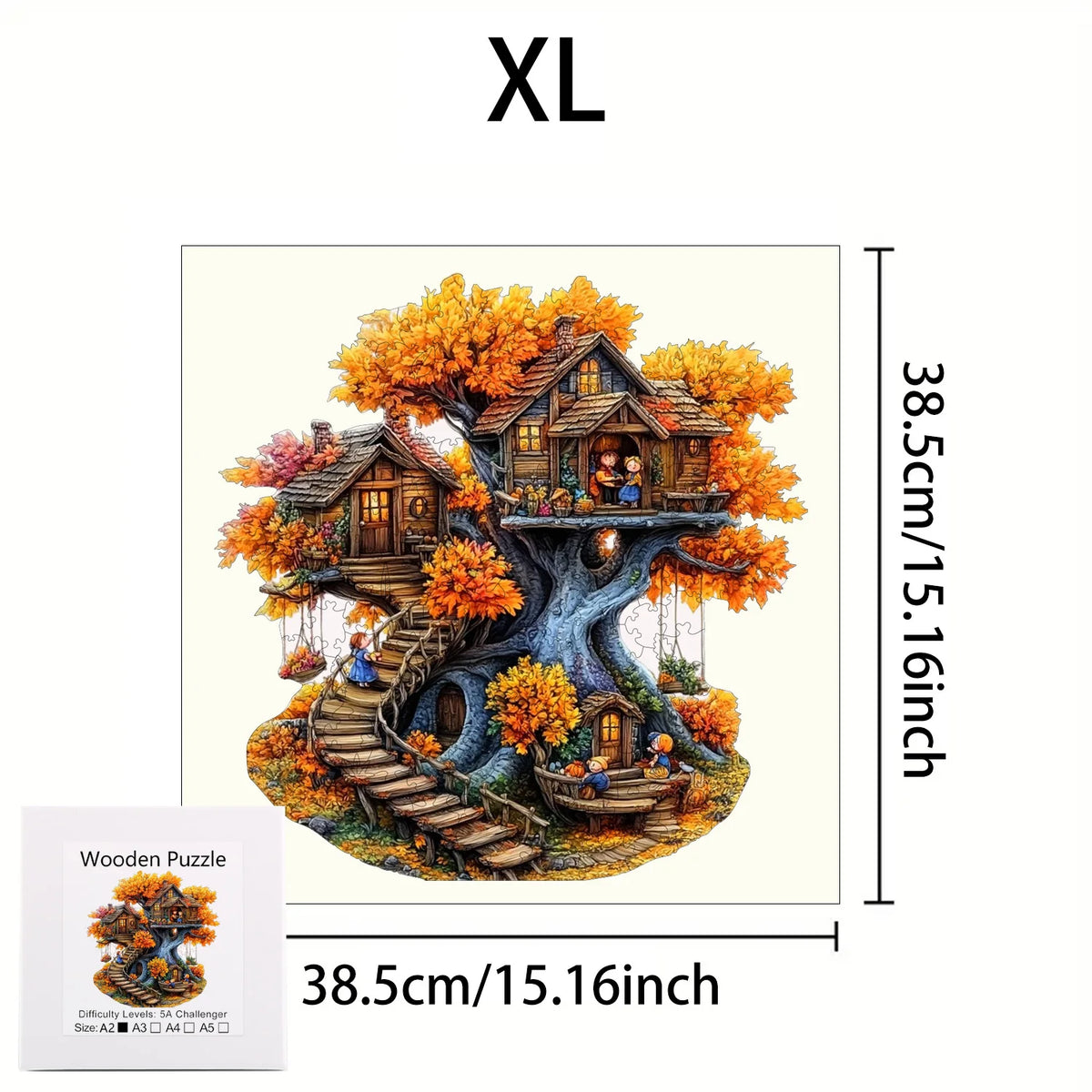 Premium Wooden Jigsaw Puzzle – Villa Peacock Owl Landscape