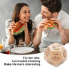 A couple is sharing food while rolling a dice set for a fun food decision game.