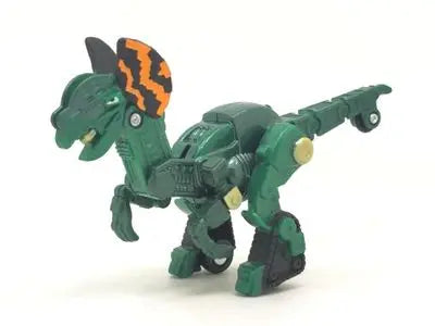 A green die-cast dinosaur truck toy with a removable dinosaur figure.