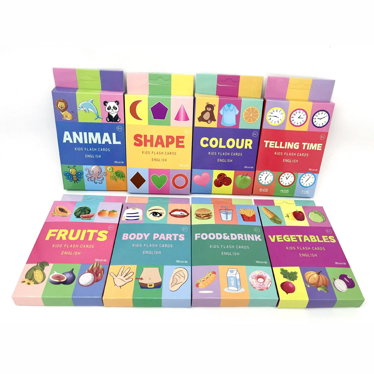 Animal Shape Color & Time Learning Flash Cards for Kids