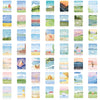A collection of watercolor stickers depicting various scenes of mountains, seascapes, landscapes, and nature.