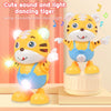 A cute yellow tiger toy performing a swing dance with music and light effects.