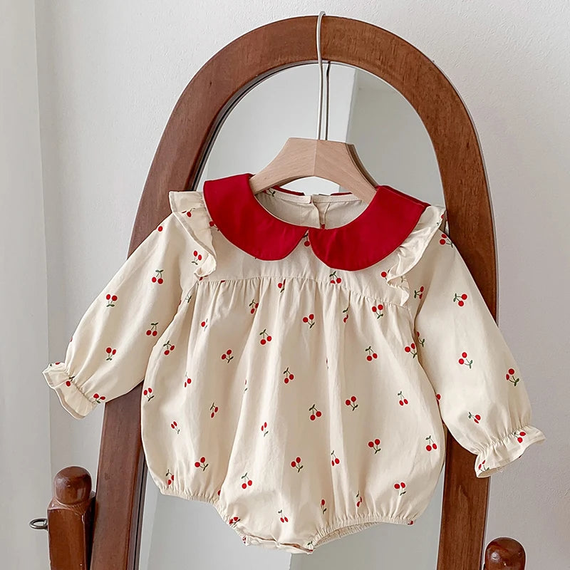Baby Girls Lace-Trim Cotton Romper with Floral Details