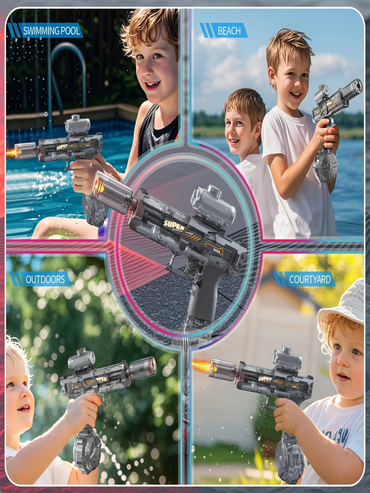 Electric Water Gun with Recoil and LED Flame Effects