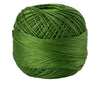 A ball of bright green 100% cotton crochet thread used for tatting and embroidery.