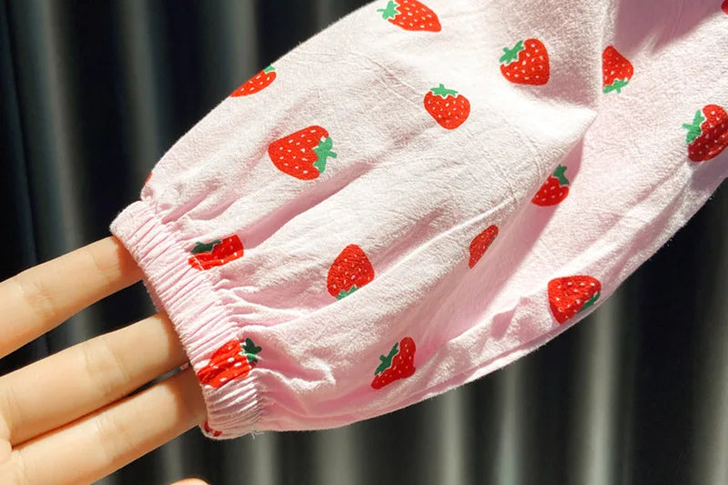 Pink long-sleeve shirt for a baby girl with a strawberry print