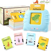 A set of colorful educational flash cards featuring vegetables like lettuce and other items for children.