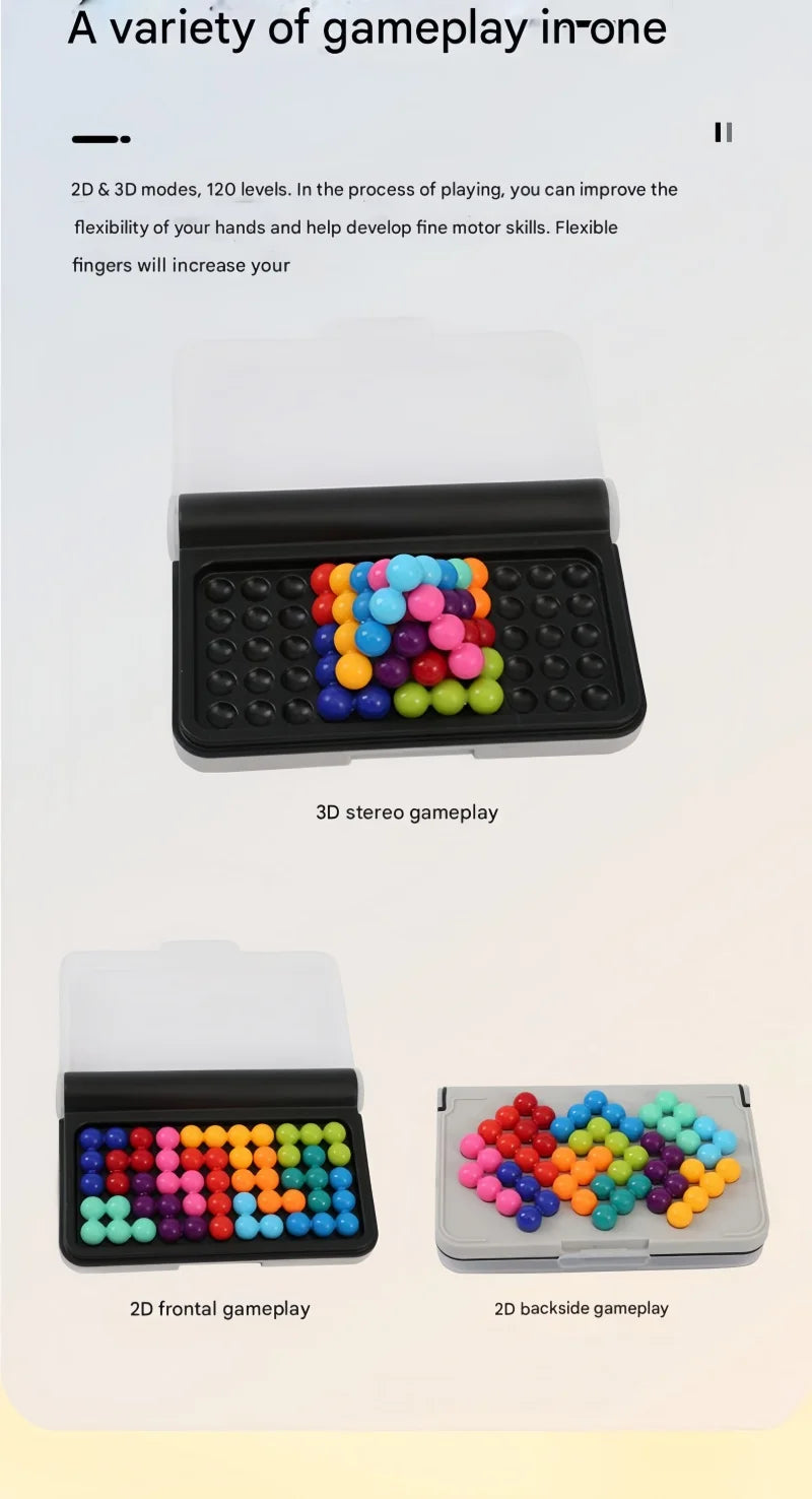 A set of colorful pyramid beads used for 2D and 3D gameplay modes.