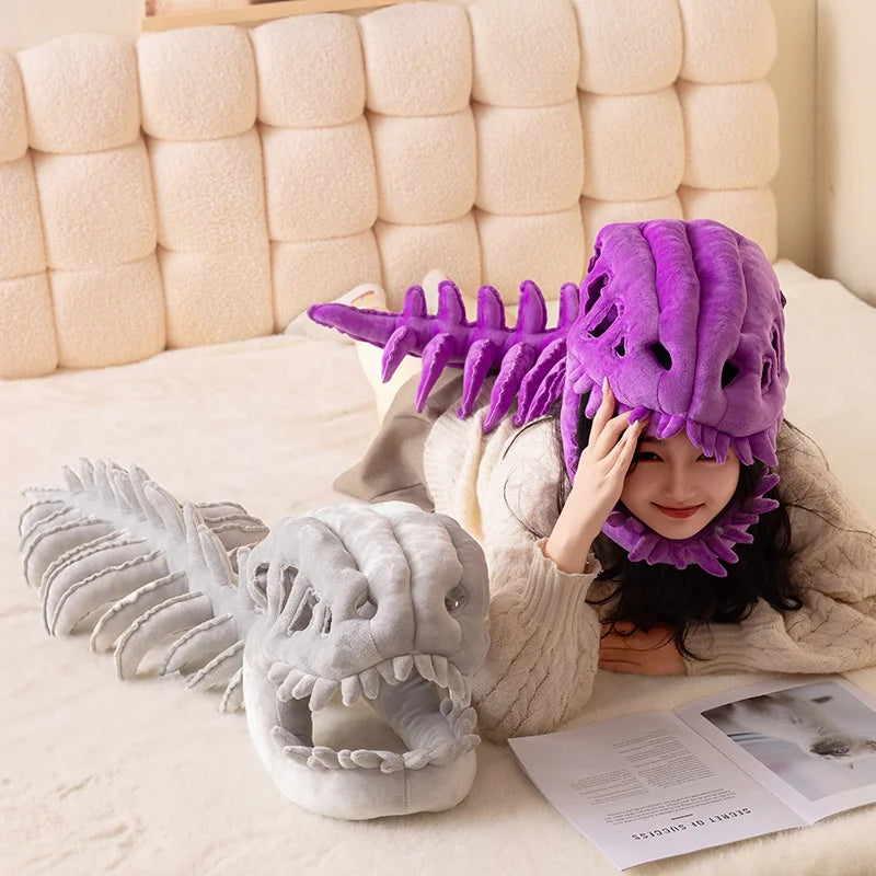 Plush Skeleton Dinosaur Headgear Halloween Costume