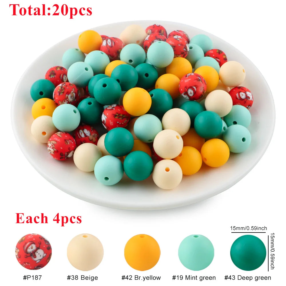 15mm Printed Silicone Beads Value Pack – 20 Pieces for DIY Jewelry & Crafts