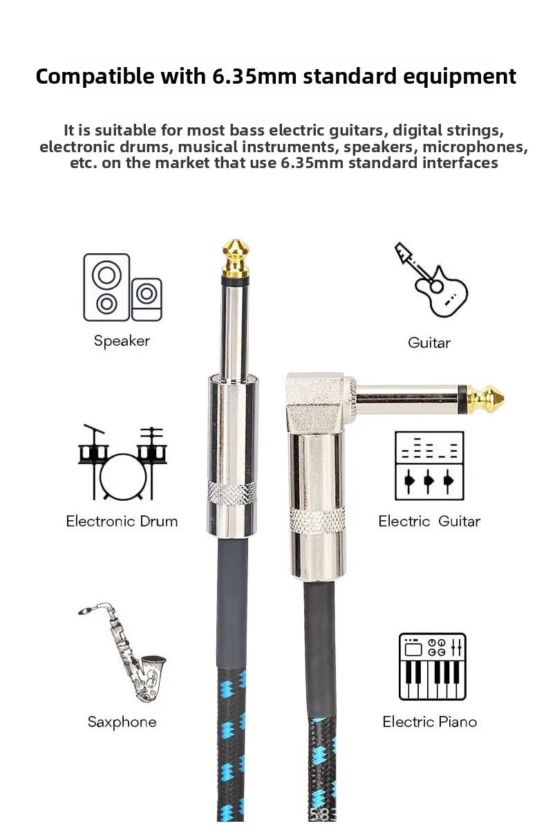 6.35mm Instrument Cable for Guitar & Bass – Flexible, Noise-Isolated 1.5m to 10m