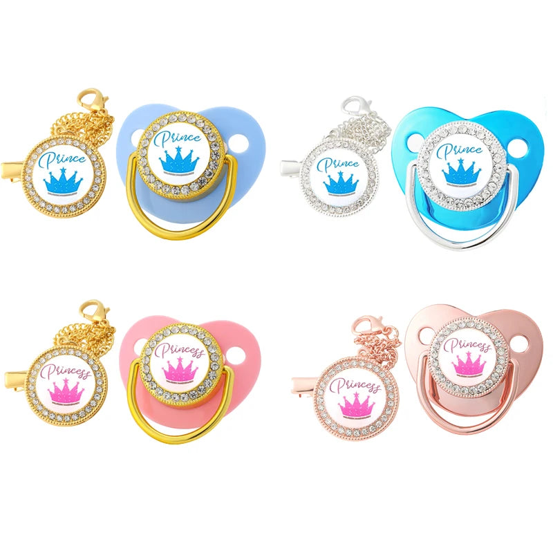 Crystal Crown Pacifier Clip Set with Silicone Nipple