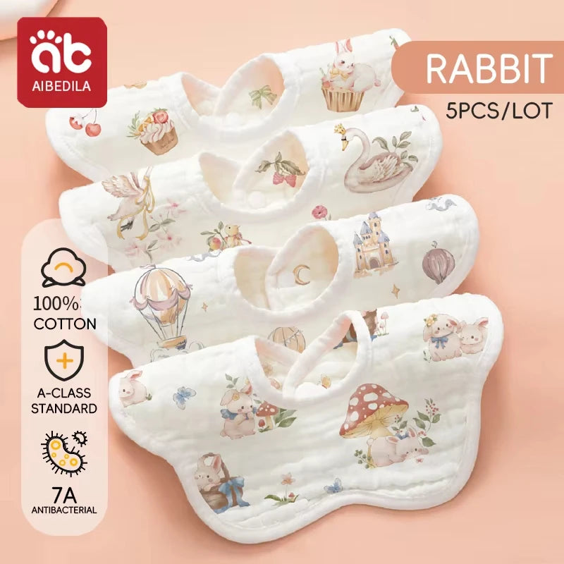 5-Pack Soft Cotton Muslin Bandana Bibs for Teething Babies