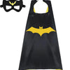Black superhero cape and mask set with yellow accents for kids dress-up